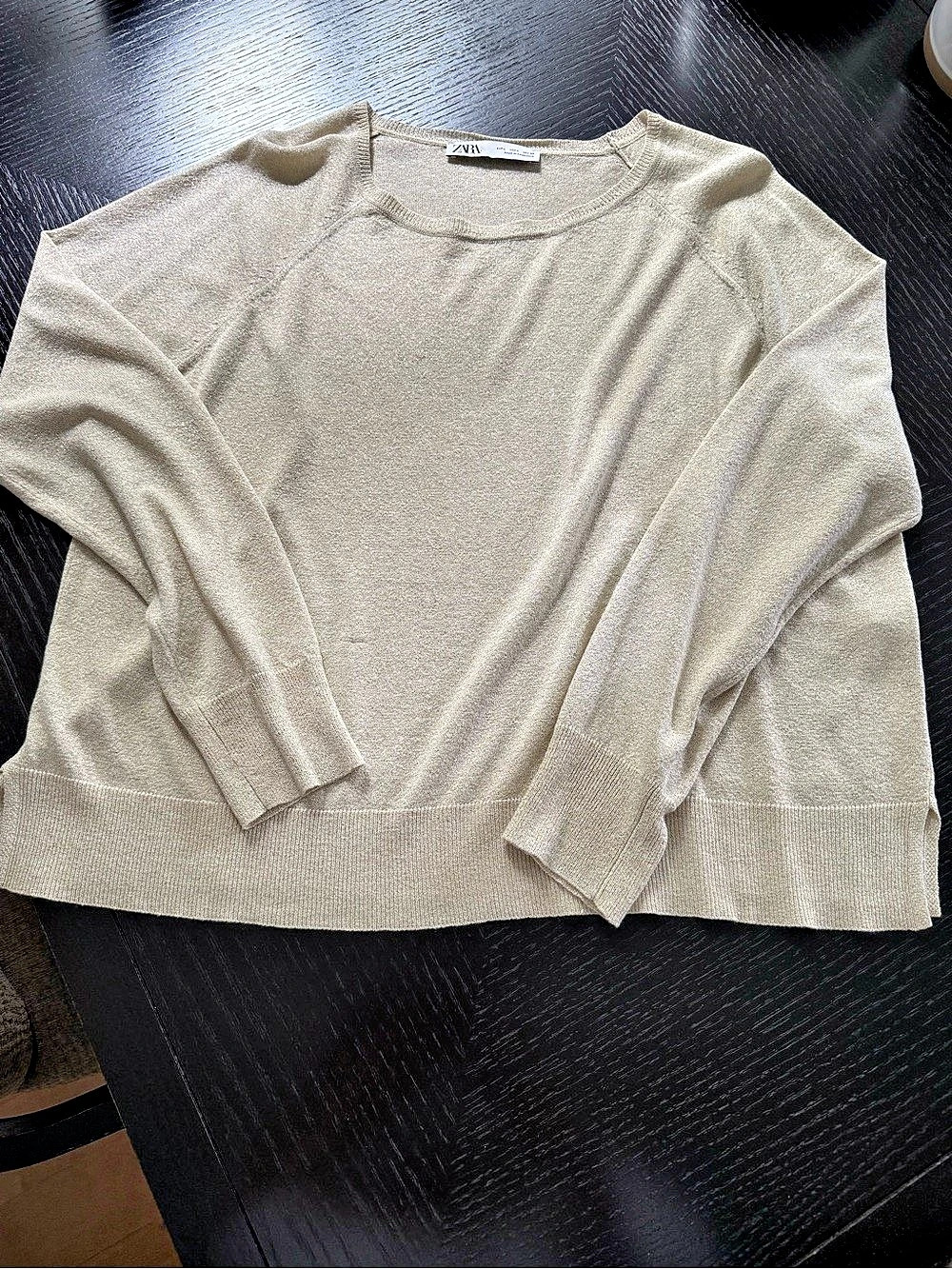 Zara Beige Metallic Knit Sweater Size Medium